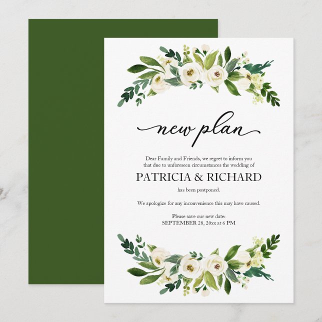 Convites Adiamento de Casamento de Novo Plano Greenery Flor (Frente/Verso)