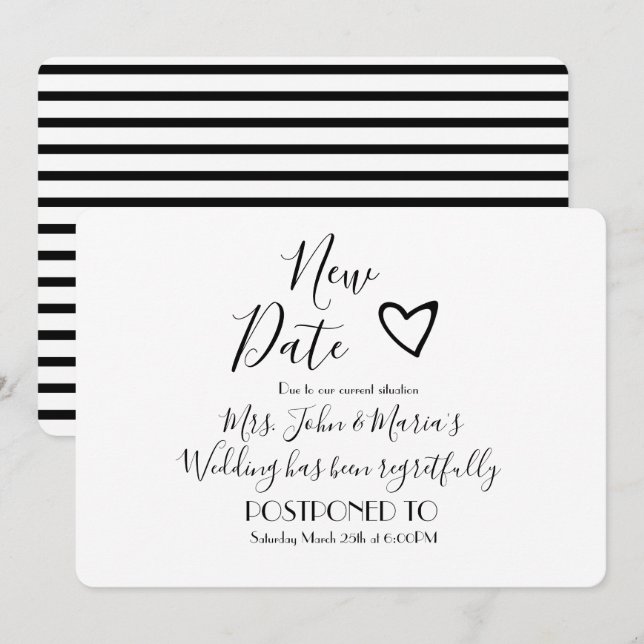 Convites Adiamento de data de casamento moderno cancelament (Frente/Verso)