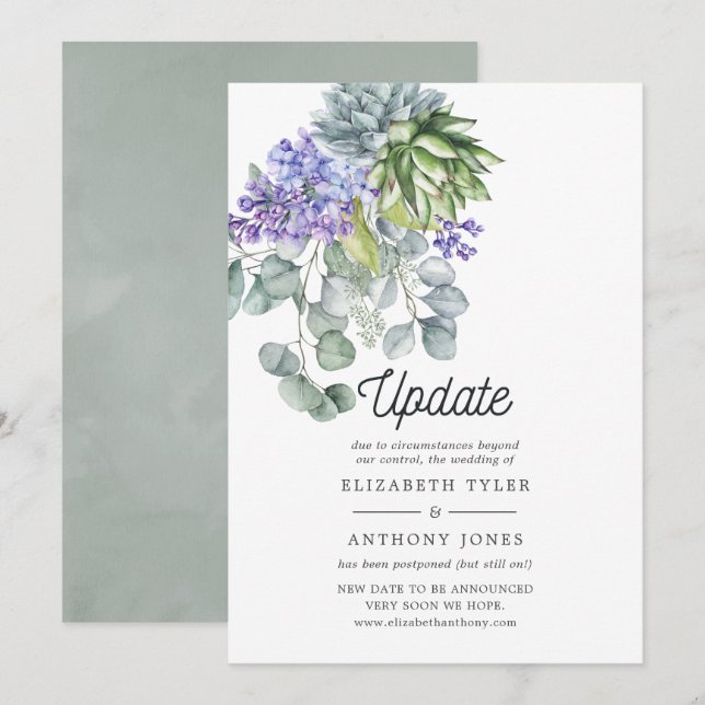 Convites Adiamento do Casamento de Eucalipto Suculentas (Frente/Verso)