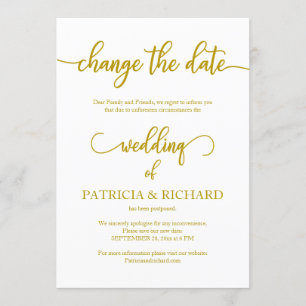 Convites Adiar a Data do Casamento Elegante Dourado