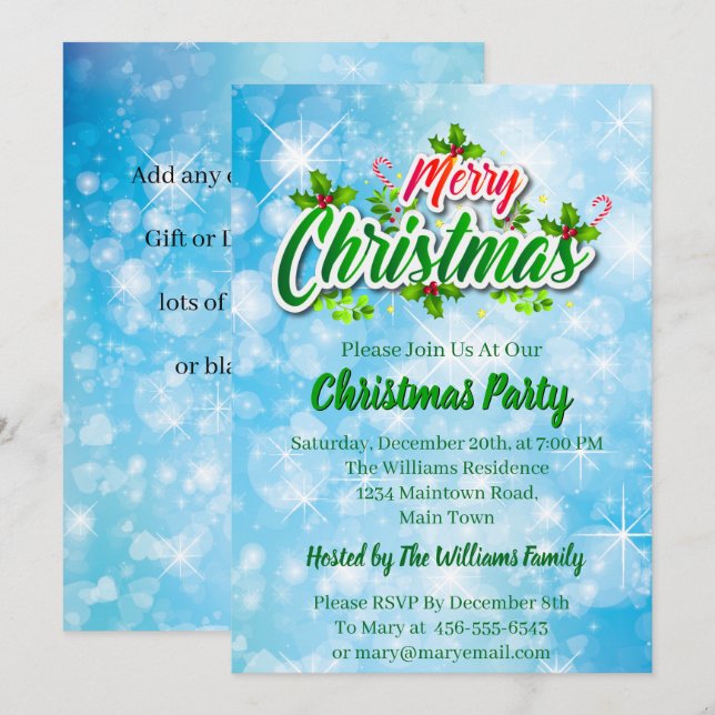 Convites Adicionar correspondência de nome Festa de Natal A (Frente/Verso)
