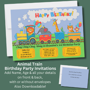 Convites Adicionar detalhes Trem de Animais Festa de Aniver
