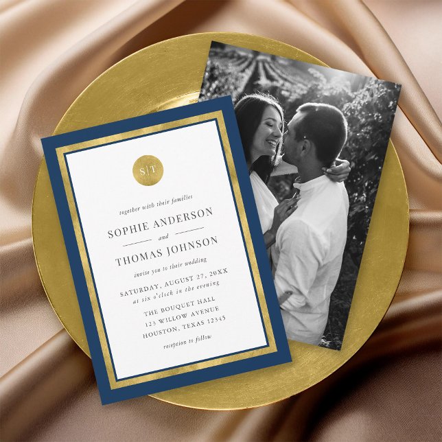 Convites Adicionar Foto Cor Personalizada Dourado Monograma (Criador carregado)