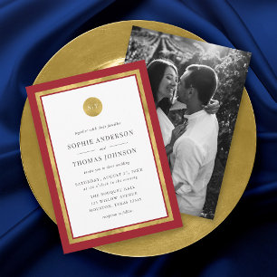 Convites Adicionar Foto Cor Personalizada Dourado Monograma