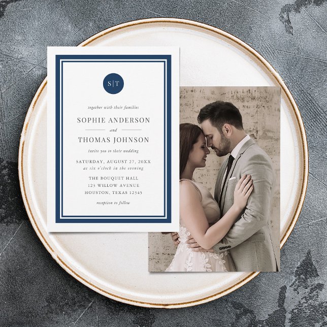 Convites Adicionar Foto Editável Cor Redonda de Monograma C (Criador carregado)