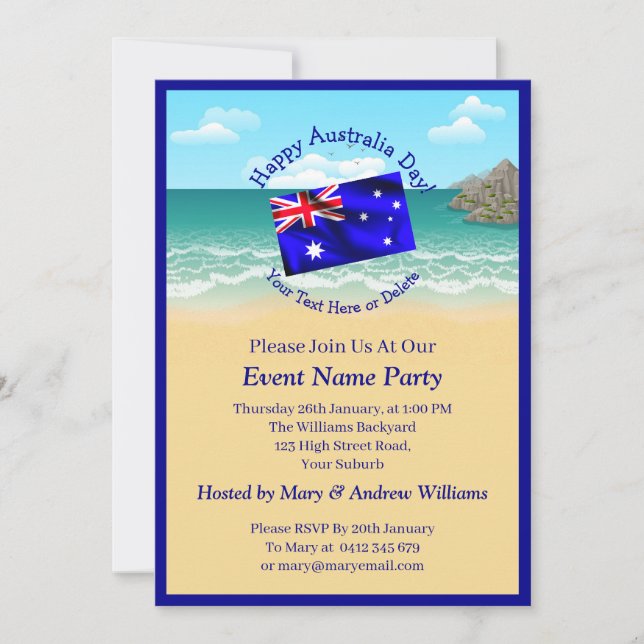Convites Adicionar Nome Ano Data Festa no Dia da Austrália  (Frente)