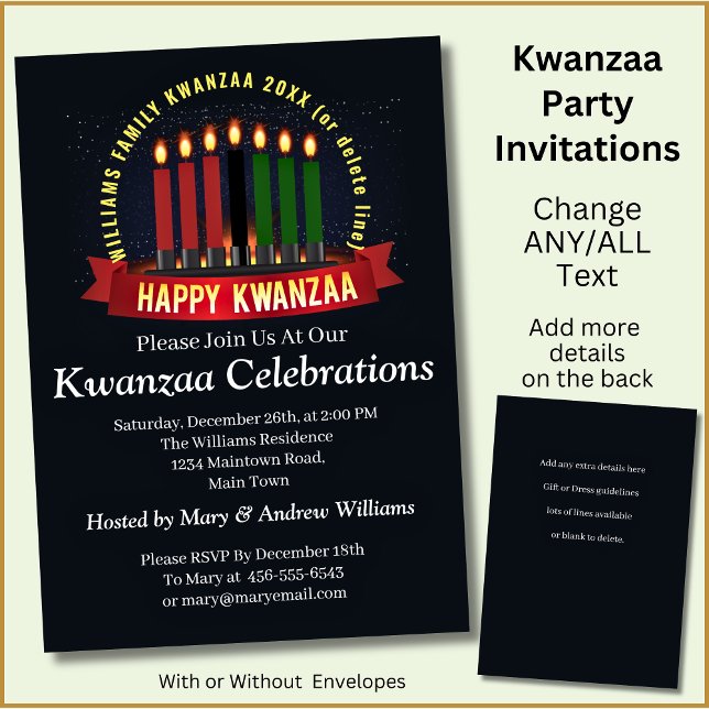 Convites Adicionar nome Ano Velas do Kwanzaa (Criador carregado)