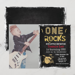 Convites ADICIONAR primeiro aniversario PHOTO Rockstar Drum