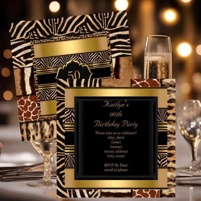 Convites Adicione Festa de Idade Animais Selvagens Mistos E (Criador carregado)