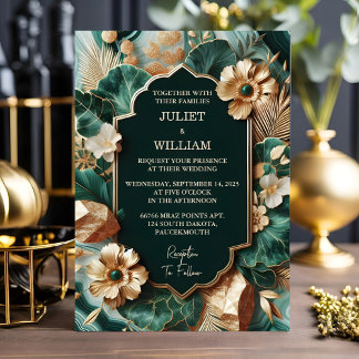 Convites Adicione Marble Monstera Emerald Green E Casamento
