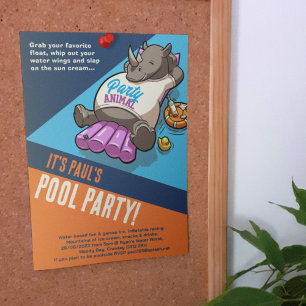 Convites Adicione seu desenho de Piscina do Animal Rhino da