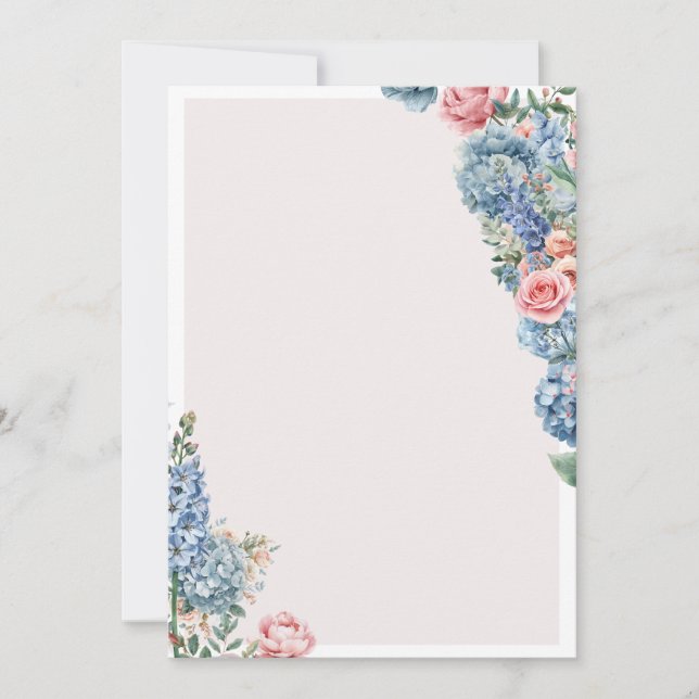 Convites Adicione Seu Próprio Texto Hydrangea Azul Peônia R (Frente)