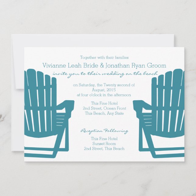 Convites Adirondack Chairs Beach Wedding (Frente)