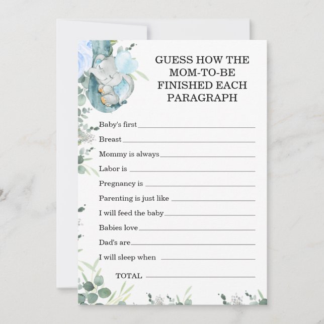 Convites Adivinha Como Jogo De Chá de fraldas De Elefante D (Frente)