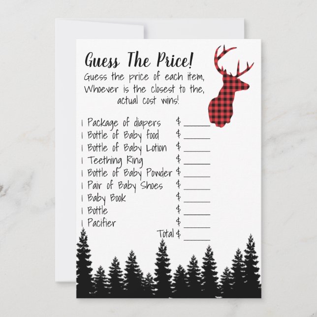 Convites Adivinha O Jogo Do Chá de fraldas De Preços (Frente)