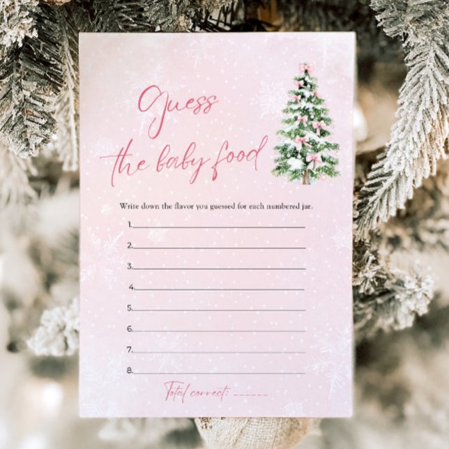 Convites Adivinhe a Comida de Bebê no Chá de Bebê de Natal  (Pink Bows Christmas Baby Shower Guess The Baby Food Game)