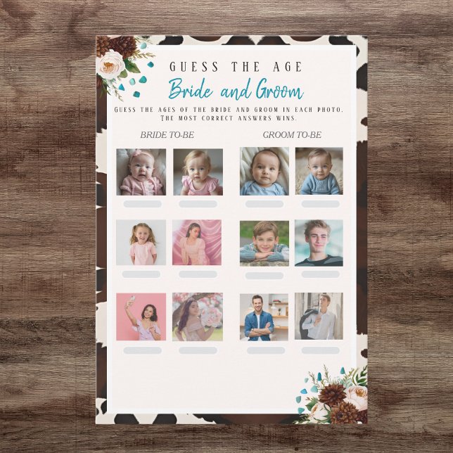 Convites Adivinhe a Idade do Chá de Noiva Jogo Floral Boho  (Guess the Age Bridal Shower Boho Wild Floral game)