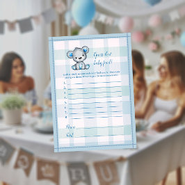 Convites Adivinhe o Jantar de Bebê Urso Cinza Fofo Jogo de