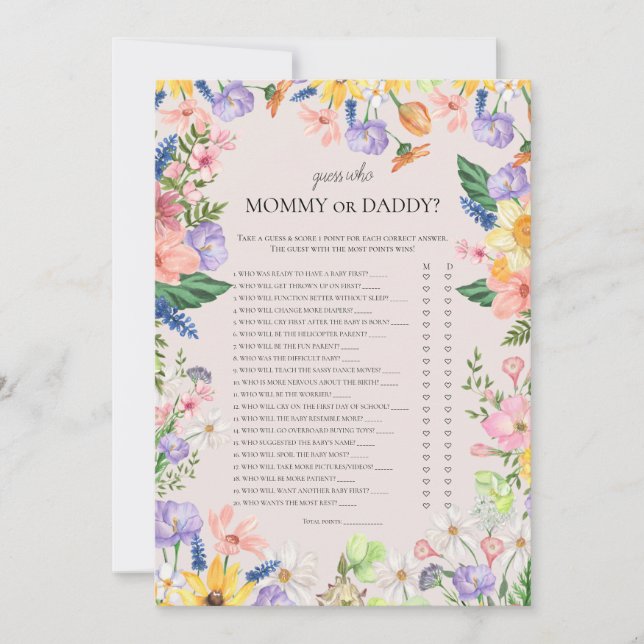 Convites Adivinhe quem Mamãe ou Chá de fraldas de jogo de P (Frente)