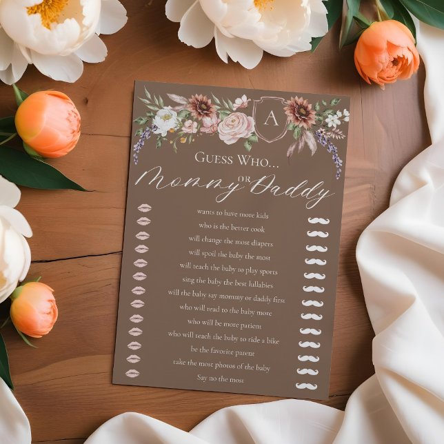 Convites Adivinhem Quem Placa de Jogo Selvagem de Chá de fr (Guess Who Floral Wild West Baby Shower Game Card)
