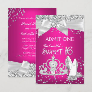 Convites Admit Sparkle Tiara Saltos Sweet 16 Rosa Quente