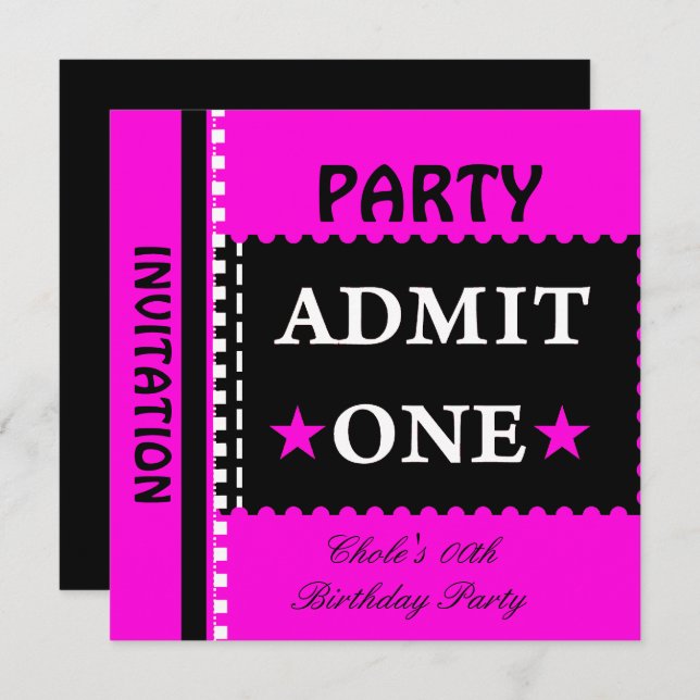 Convites Admitir um rosa quente Festa de aniversário (Frente/Verso)