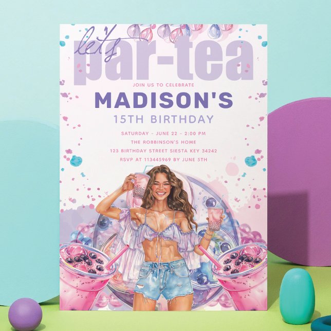 Convites Adolescente - Boba Bubble Tea Birthday (Criador carregado)