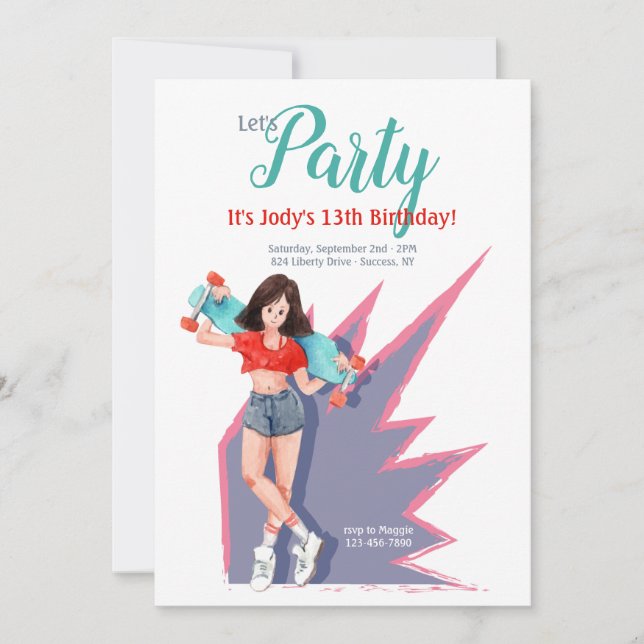 Convites Adolescente com Skate (Frente)