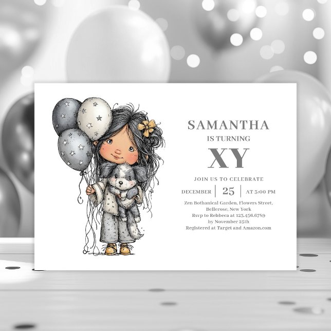 Convites Adolescente Excêntrica Menina Preto Dourado Aniver (Quirky Teenager Girl Black Gold Birthday Party Invitation

)