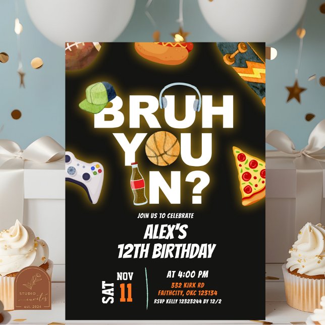 Convites Adolescente Neon Bruh Você Está No Aniversário Da  (Criador carregado)