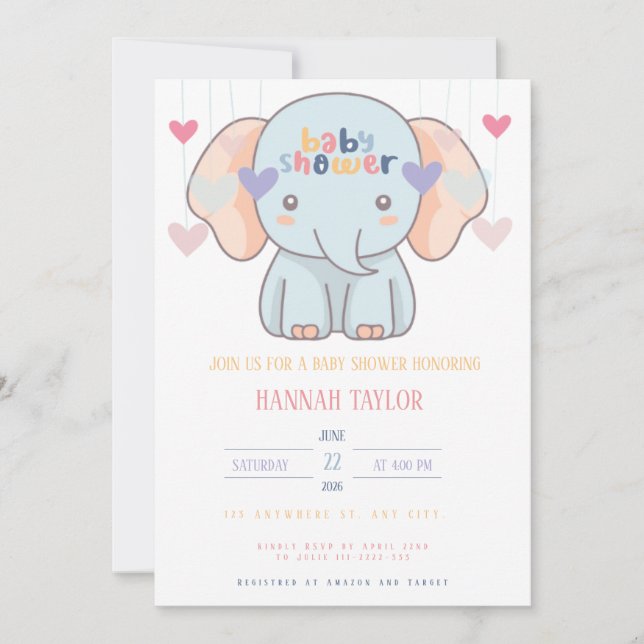Convites Adorable Elephant Baby Shower Invitation (Frente)