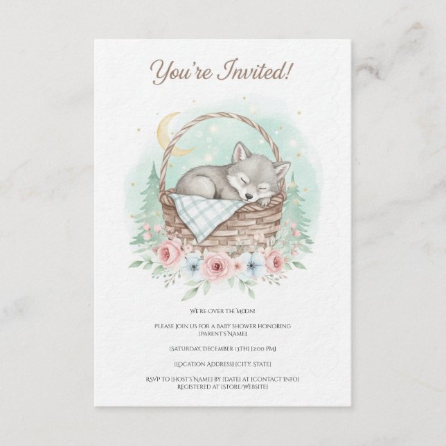 Convites Adorable, fluffy baby wolf  Baby Shower  (Frente)
