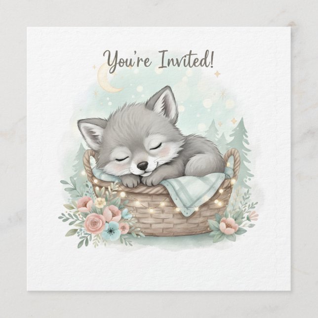 Convites Adorable, fluffy baby wolf  Baby Shower  (Frente)