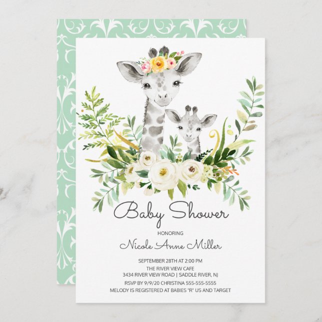 Convites Adorable Jungle Giraffe Chá de fraldas Invent (Frente/Verso)