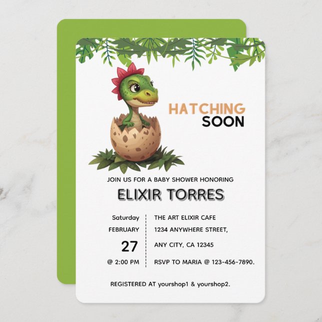 Convites Adorable Kawaii Baby Dinosaur Hatching (Frente/Verso)
