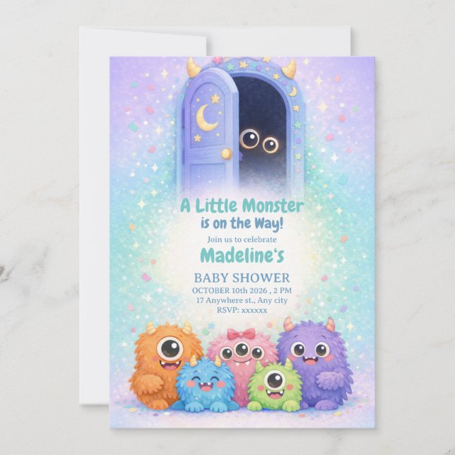 Convites Adorable Little Monster Baby Shower Invitation  (Frente)