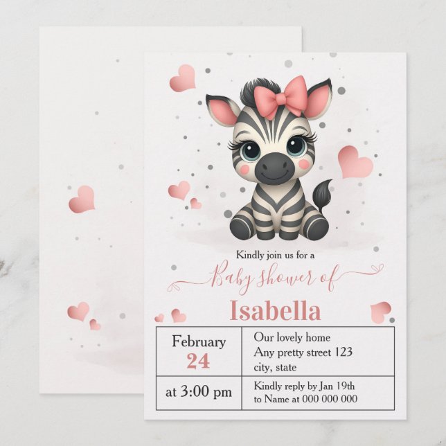Convites Adorable little zebra baby shower invitation (Frente/Verso)