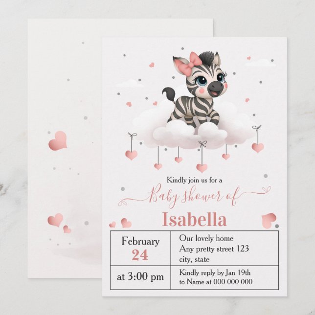 Convites Adorable little zebra baby shower invitation (Frente/Verso)