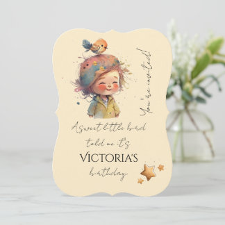 Convites Adorable Neutral Pastel Gilrl Bird Stars Childhood