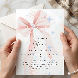 Convites Adorable Pink Bow & Snowflakes Baby Shower 