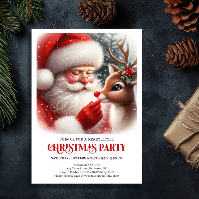 Convites Adorable Santa and Rudolph Christmas Party Invite (Adorable Santa and Rudolph Christmas Party Invite)