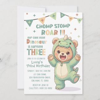 Convites Adorable Teddy Bear Dino | Third Dinosaur Birthday