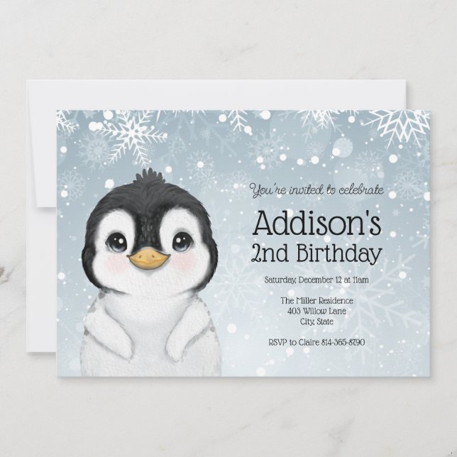 Convites Adorable Winter Penguin Birthday invitation (Frente)