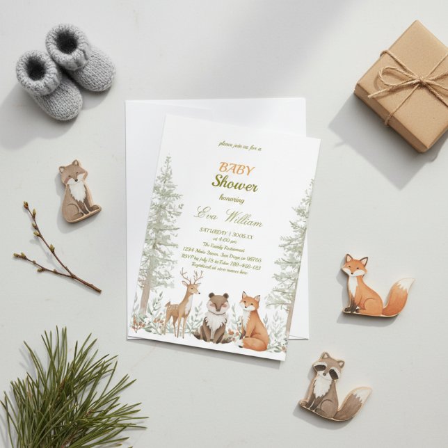 Convites Adorable Woodland Animals Baby Shower Invitation (Criador carregado)