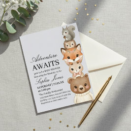 Convites Adorable Woodland Animals Baby Shower Invitation