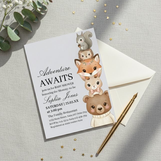 Convites Adorable Woodland Animals Baby Shower Invitation (Criador carregado)