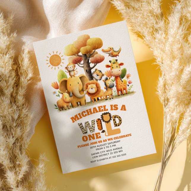 Convites Adorable ZOO Animals WILD ONE Safari 1st Birthday  (Criador carregado)