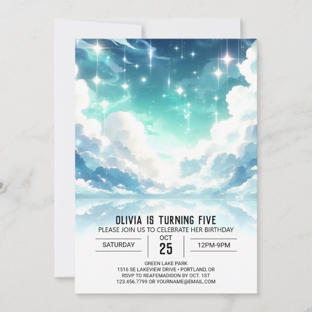 Convites Adoráveis estrelas Celestial Digital Aniversário (Frente)