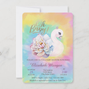 Convites Adorável Bebê Cisne Tie Dye Baby Shower