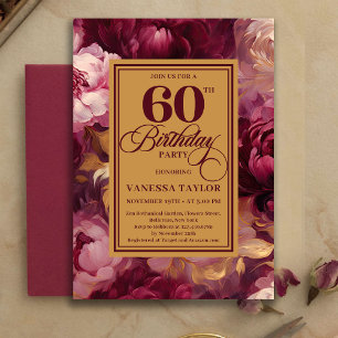 Convites Adorável Beije Dourado Borgonha Estilo 60º Anivers
